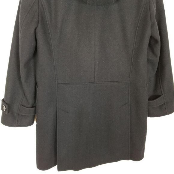 J.Crew Women Wool Blend Duffle Coat Size S Black Hooded Button Up Trench Jacket - Picture 7 of 8